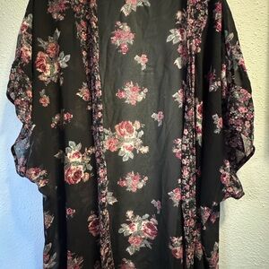 Maurices Black Sheer Floral Overlay with Pink Accents